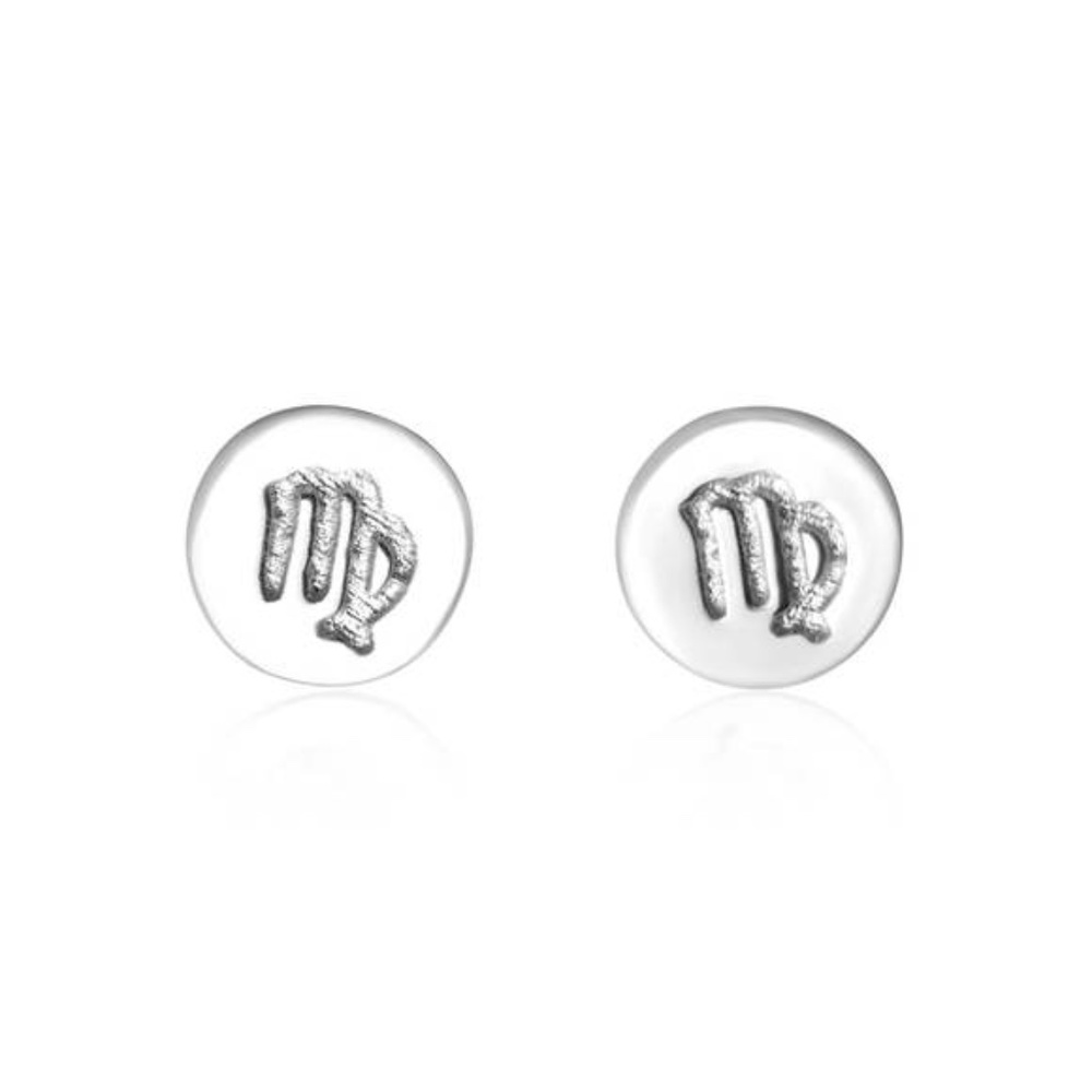 925 Sterling Silver Zodiac VIRGO Disc Earrings